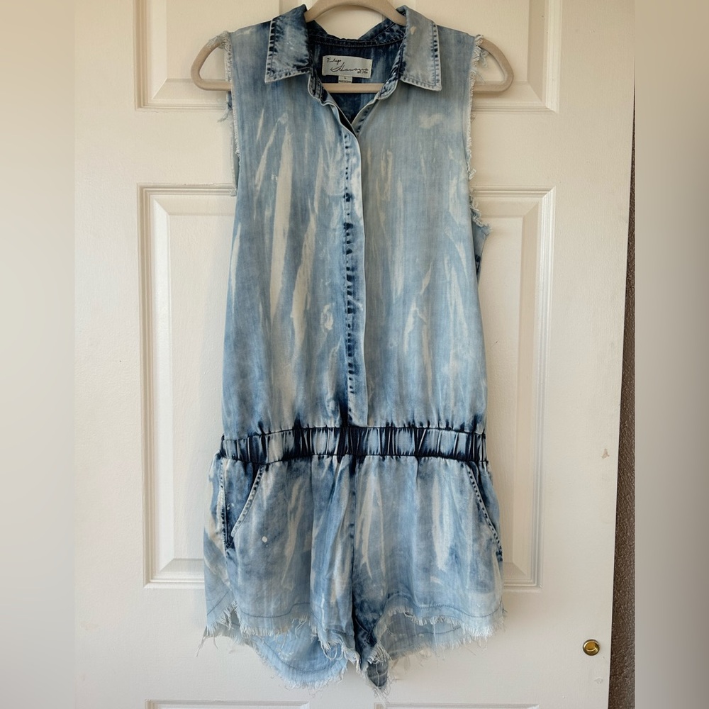 Vintage Havana Denim Look Romper Distressed Large
